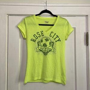 Rose City Til I Die Portland Timbers Soccer Team V-Neck T-Shirt In Neon Yellow